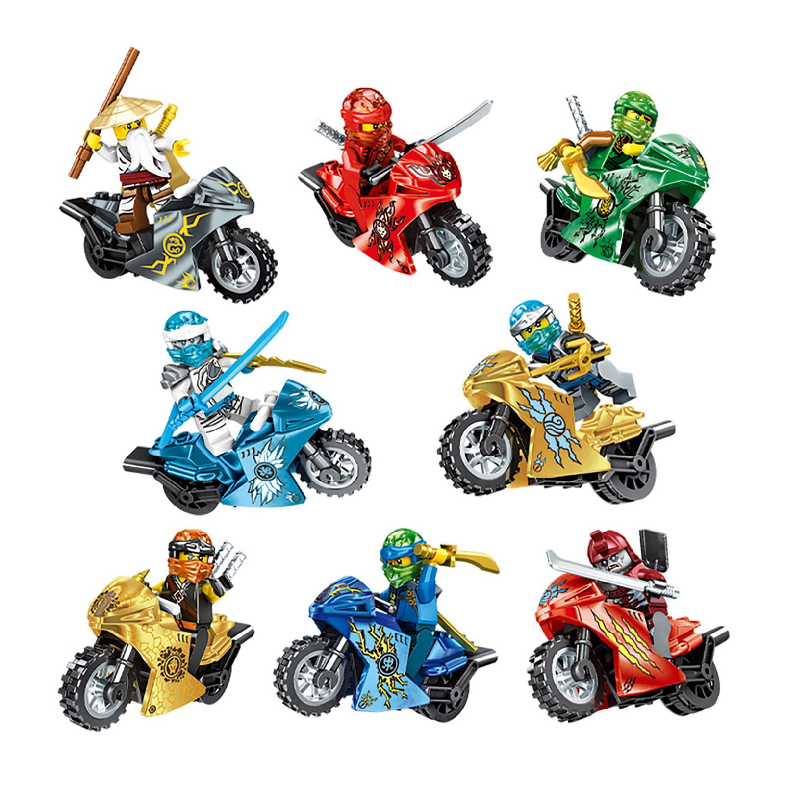 New 8Pcs Ninjago Motorcycle Building Blocks Ninja Mini Figures Kids Blocks Toys 