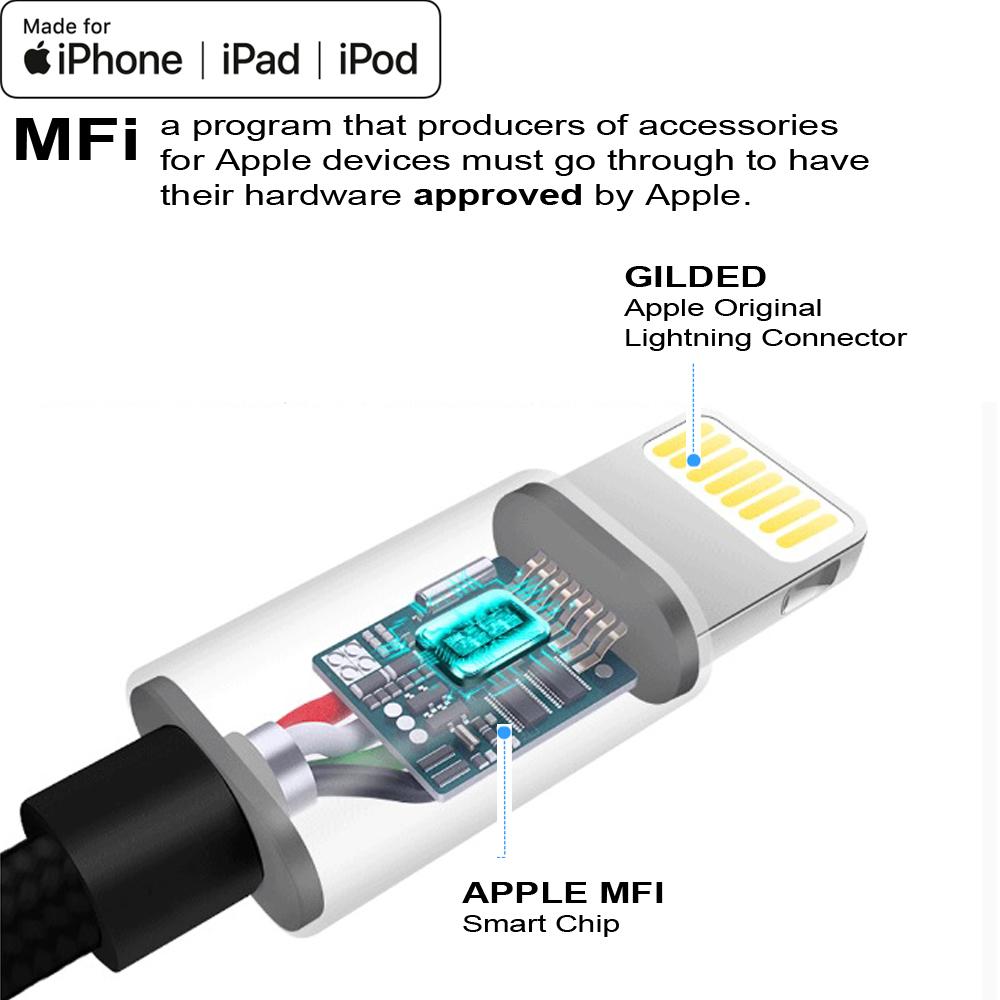 Clambo iPhone Chargers Apple MFi Certified 6.6' Feet Lightning to USB Charger Charging Cables Cords for iPhones - Black