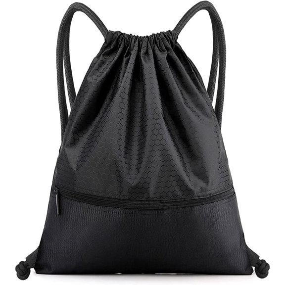 Drawstring Backpack Bag, Waterproof Draw String Back Sack with Zip Pocket, Gym Drawstring Bags Swim Bag for Men Women