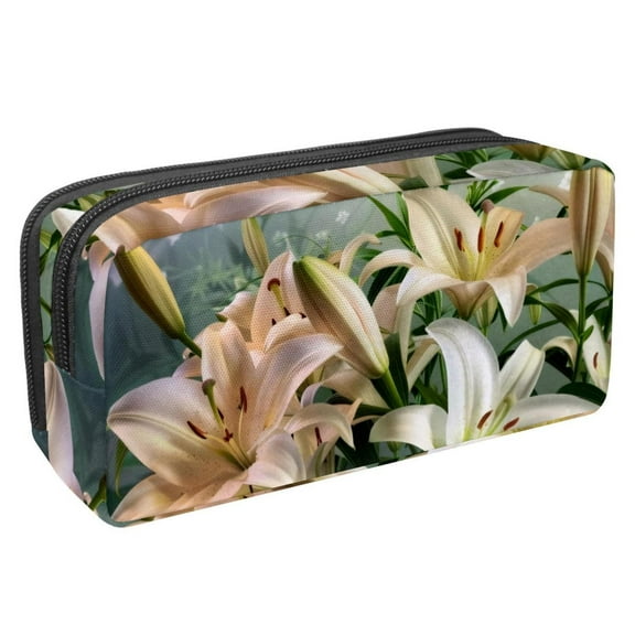 MUOOUM Pencil Case, White Lily Flowers Blooming Large Capacity Pencil Pouch Stationery Pen Bag