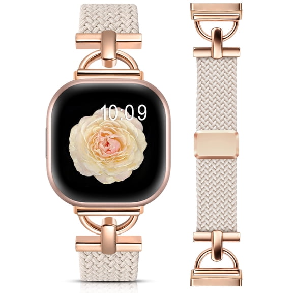 Wearlizer Magnetic Band Compatible with Versa 4/3 and Sense 2/1, D-Shape Braided Stretchy Nylon Strap for Women Men, Adjustable Sport Dressy Watch Band