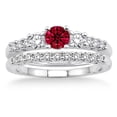 thumbnail image 2 of 2 Carat Red Ruby Diamond Moissanite Round Cut Trilogy Bridal Set on 10k White Gold, 2 of 2