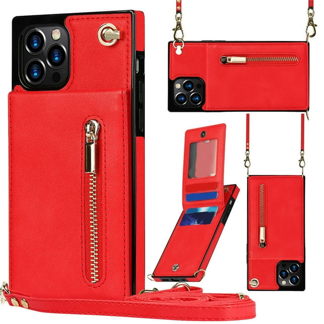 VONKY Wallet Case for PU Zipper Wallet Smartphone Case with Card Holder & Shoulder Strap TYPE3