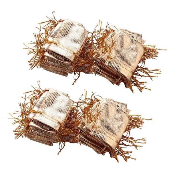 200 Unids Papel de Oro Bolsa de Organza Bolsas de Regalo de Dulces Decoración Navideña Bolsa de Favor de Fiesta de Boda Bolsas de Embalaje de Regalo Bolsa con Cordón 5X7cm