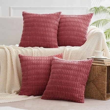 

MIULEE Pack of 2 Corduroy Decorative Throw Pillow Covers 16x16 inch Soft Boho Striped Pillow Covers Modern Farmhouse Home Decor for Sofa Living Room Couch Bed Cranberry Red