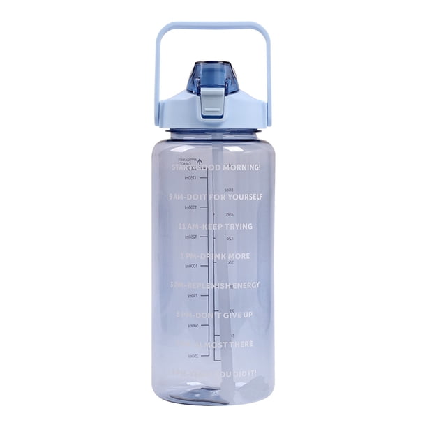 Botellas de agua con pajita, botella de agua de 67 oz/2 l, innovadora botella deportiva con tapa 2 en 1 sin BPA y horarios para beber, motivacional