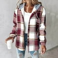 thumbnail image 2 of Flannel Plaid Jackets for Women with Hood Button Down Lined Shacket Jacket Loose Fit Long Sleeve Casual Fall Winter Warm Plaid Coat, 2 of 6