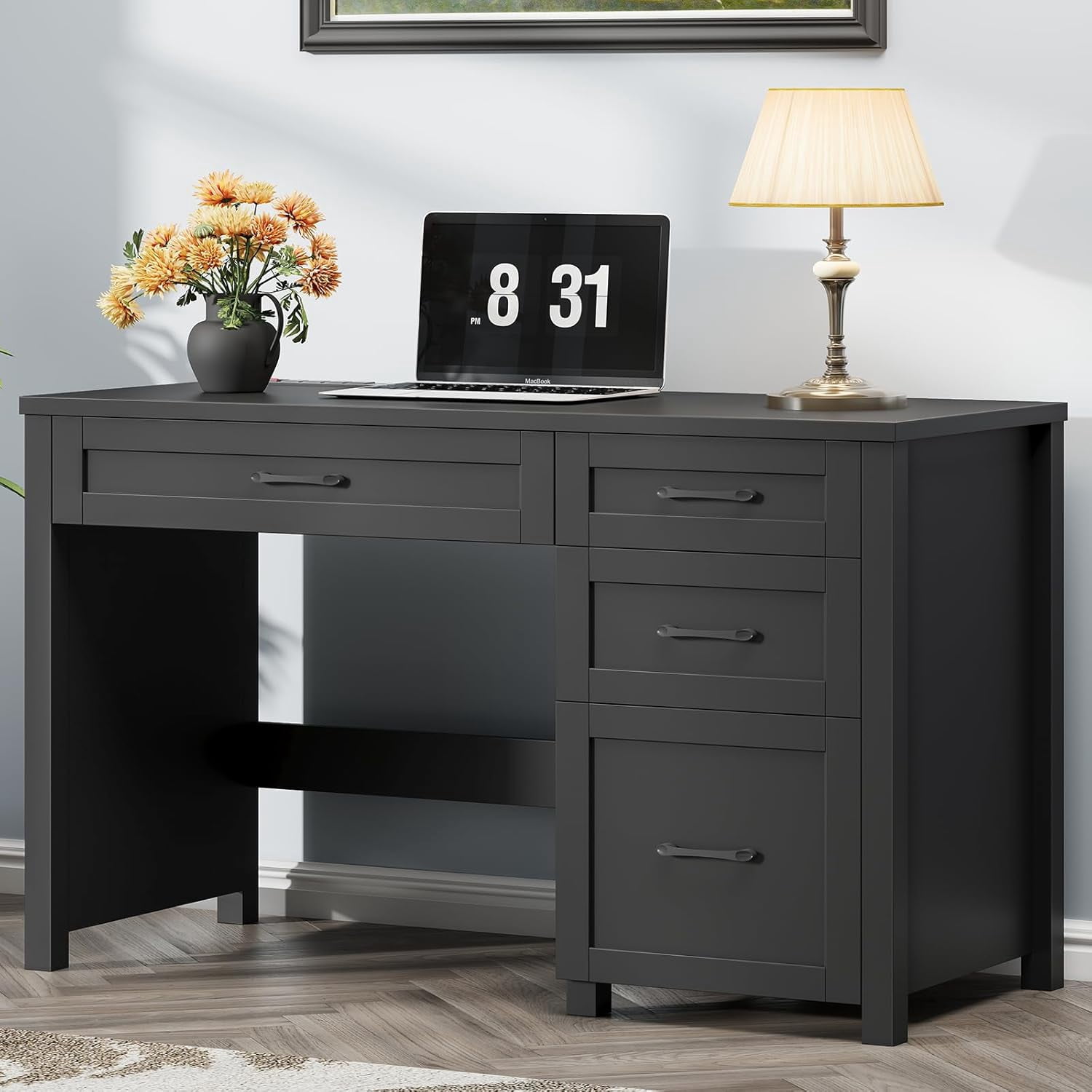 Conate 47" Executive Desk with File Cabinet and Drawers, Home Office Desk with Charging Station and Large Drawer, Workstation Table for Study