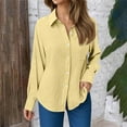 thumbnail image 2 of Arlun Long Sleeve Button down Gauze Shirts for Women Fall Winter Casual Lapel Solid Color Work Dress Shirt Ladies Solid Color Asymmetrical Hem Blouse Tops Yellow XL, 2 of 8