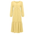thumbnail image 4 of Jzuxvd Womens Cotton Linen Peasant Maxi Dresses Button Up Long Sleeve Pleated Tiered Dress Vintage Flowy Swing Tunic Dress Yellow L, 4 of 6