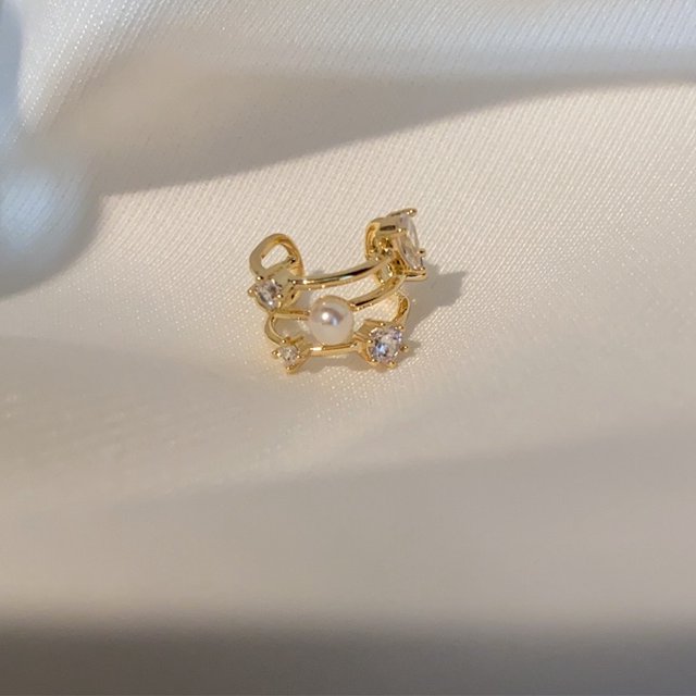 Pendientes de clip de hueso de oreja de metal con perla de circonita retro para mujer, pendientes de botón sin perforaciones personalizados, sencillos y a juego de Corea del Sur