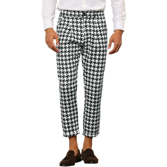 Lars Amadeus Plaid Dress Pants for Men's Slim Fit Houndstooth Cropped Pants