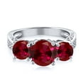 thumbnail image 3 of Gem Stone King 2.75 Ct Round Red VS Created Ruby 925 Sterling Silver 3-Stone Ring, 3 of 5