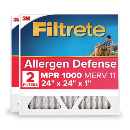 filtrete 24x24x1 hvac furnace air filter mpr 1000 merv 11 allergen defense 2 pack