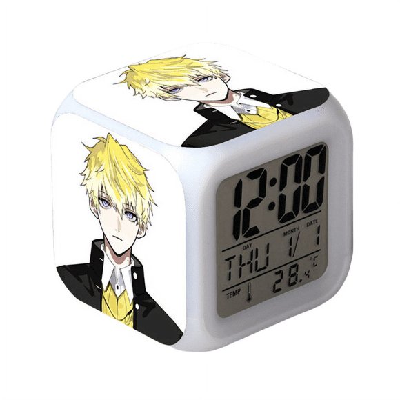 Wekity Anime Alarm Clock One Piece LED Square Clock Digital Alarm Clock with Time, Temperature, Alarm, Date