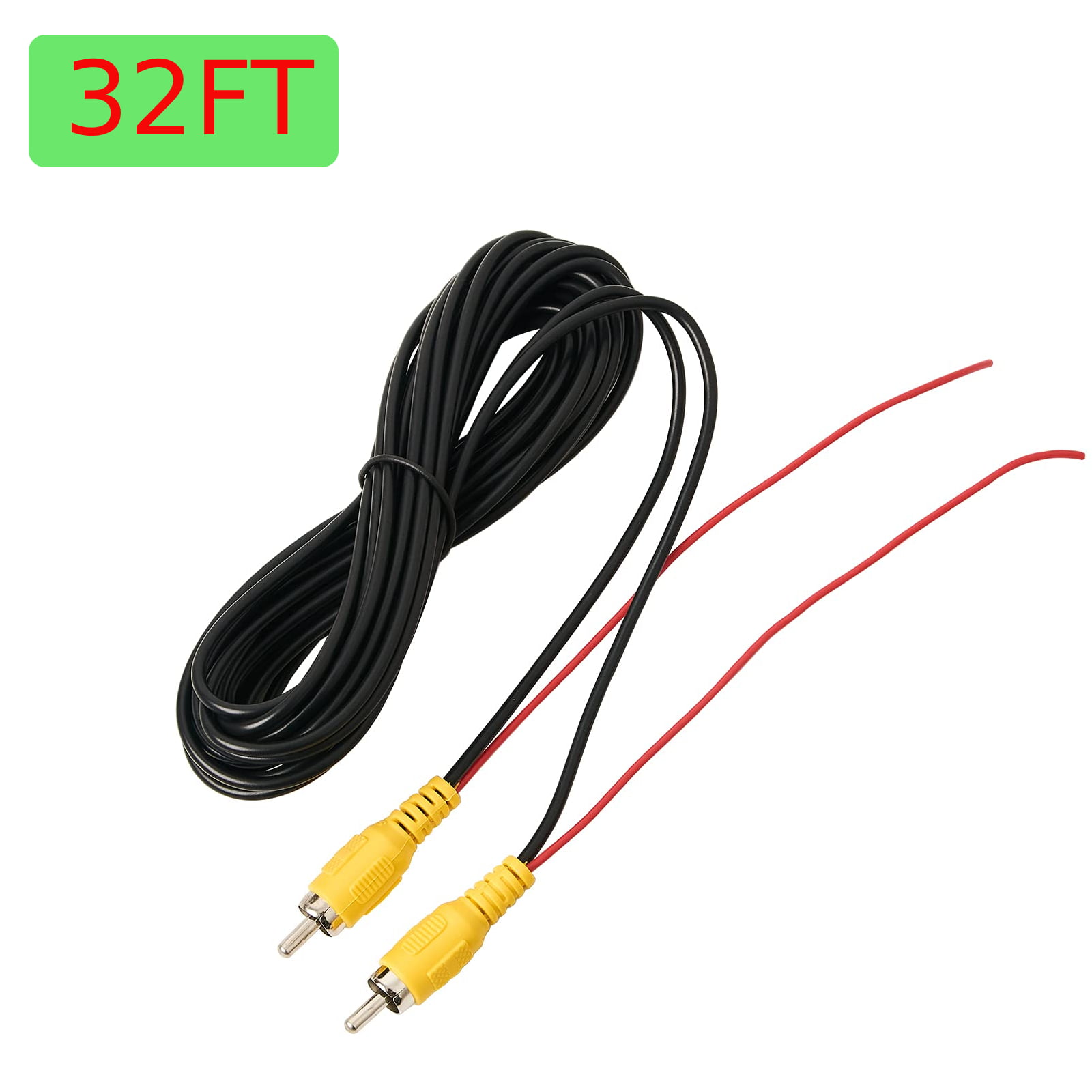 32 Ft 2 in 1 Phono Video Extension & DC Power Cable for CCTV Car Backup Monitor 