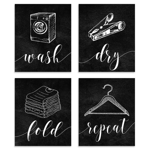 Inkdotpot 4 PieceLaundryPosterforLaundryRoom DecorWash Dry Fold Repeat ,LaundryRoomPostersWall Art Signs Wall Decor for HomeLaundry-12x18 Inch