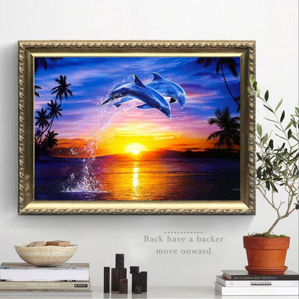 Winnereco 5d Diy Full Drill Diamond Painting Sunset Dolphin Cross Stitch Embroidery Walmart Com