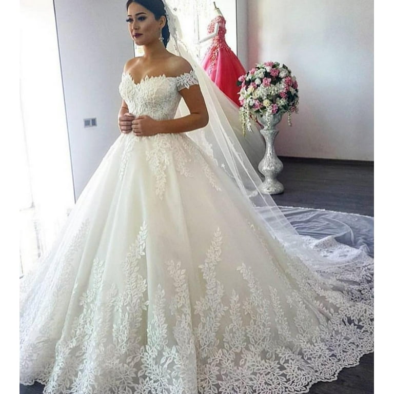 Lace Applique Wedding Dress Princess White Wedding Dress Plus Size Walmart.com