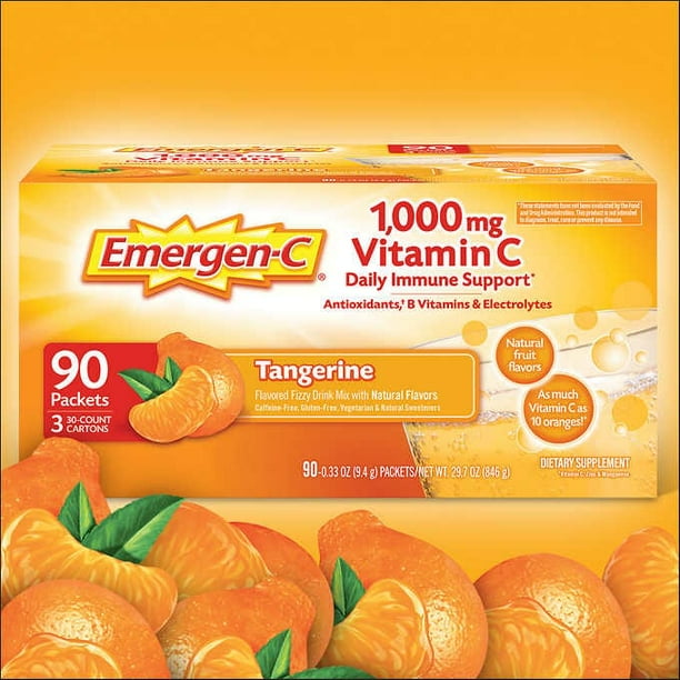 Emergen C Vitamin C 1 000 Mg Tangerine Flavor Drink Mix 90 Packets Walmart Com