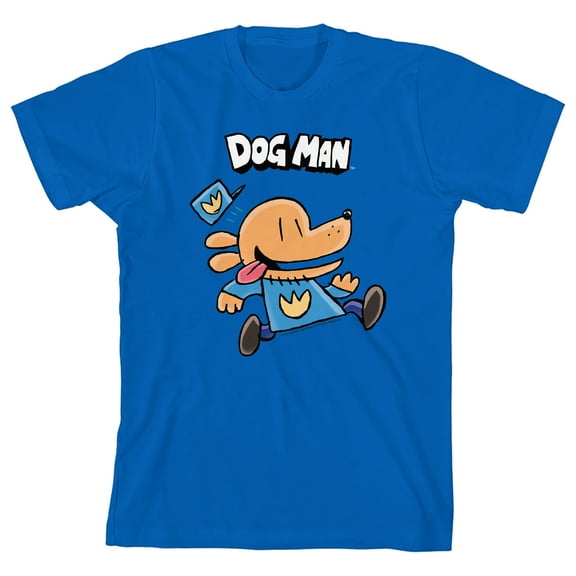 Dog Man Running Dog with a Cap, Logo on Royal Blue Kids T-Shirt-Small