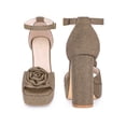 thumbnail image 2 of BLISSFUL STEP Women's Flower Square Toe High Platform Chunky Heel Sandals Khaki 10, 2 of 8