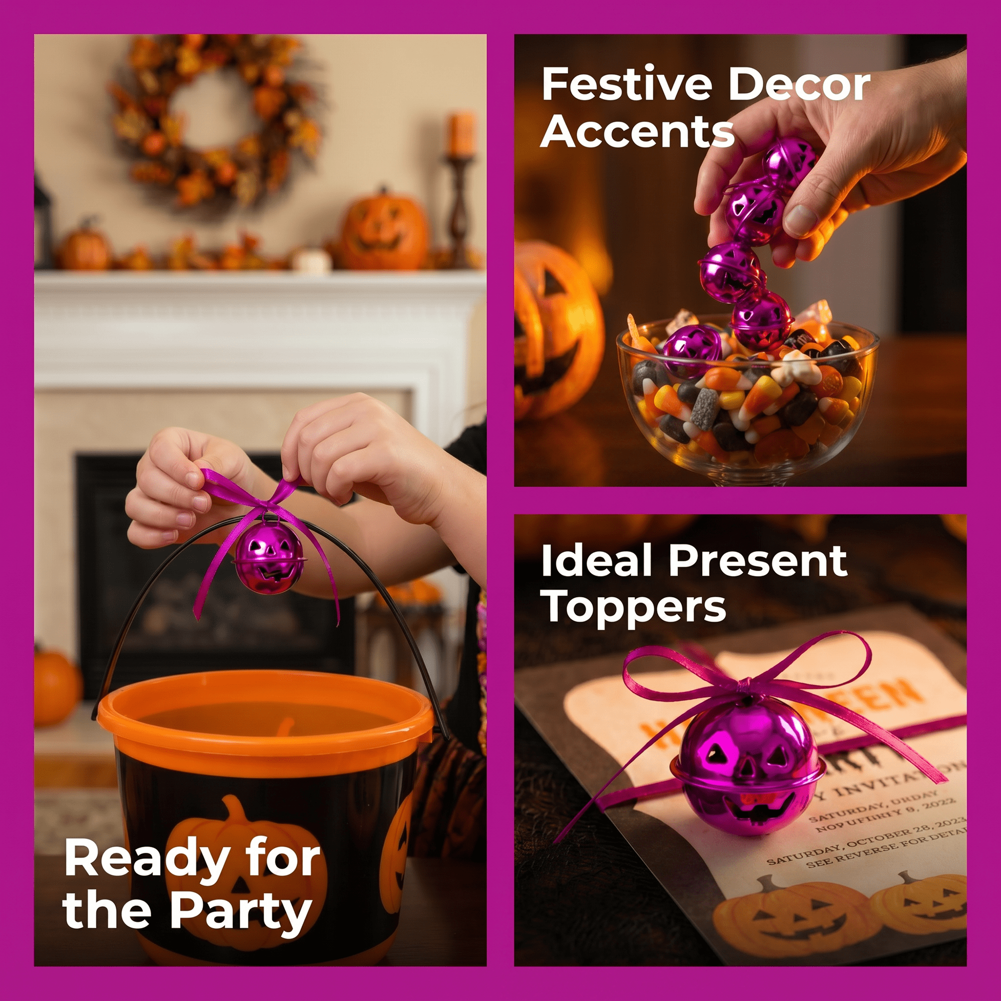 Unique Bargains 10Pcs Pumpkin Halloween Craft Round Bells Purple Halloween Decor 0.9"L x 0.9"W x 0.9"H