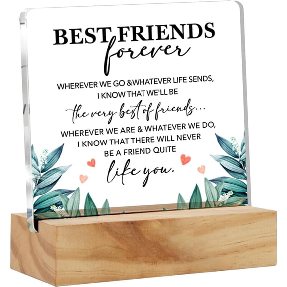 Friendship Gifts for Women Men, Best Friends Forever Clear Acrylic Sign with Wood Stand Table Sign Decoration Presents 4x4 Inch