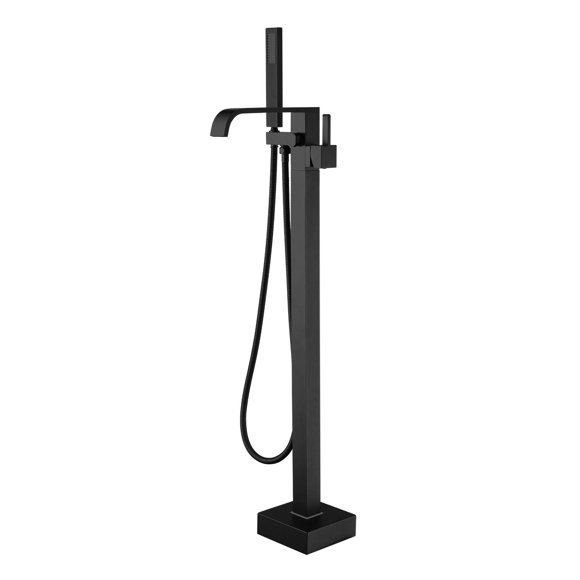 Artiqua Freestanding Bathtub Faucet Tub Filler Black Floor Mount Bathroom Faucets Brass Single Handle with Hand Shower