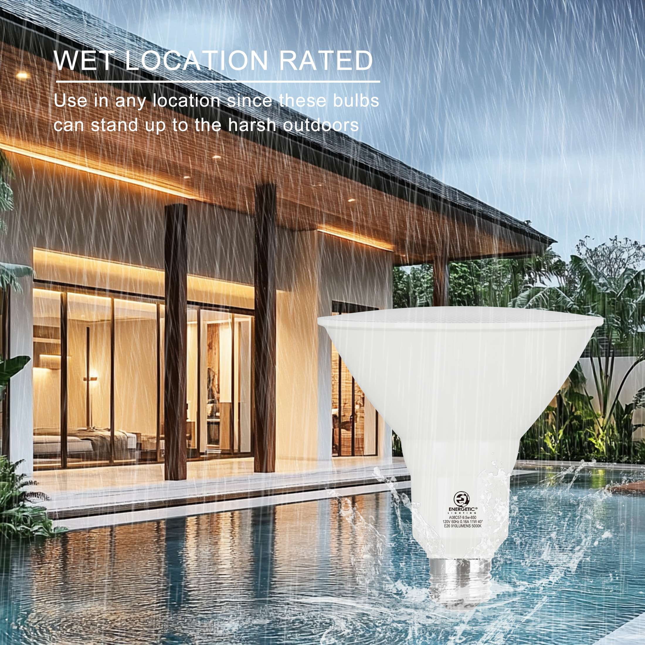 Energetic 9.5W Non-Dimmable PAR38 LED Floodlight Bulb, 90W Equivalent, Daylight, E26 Base, 6 Pack