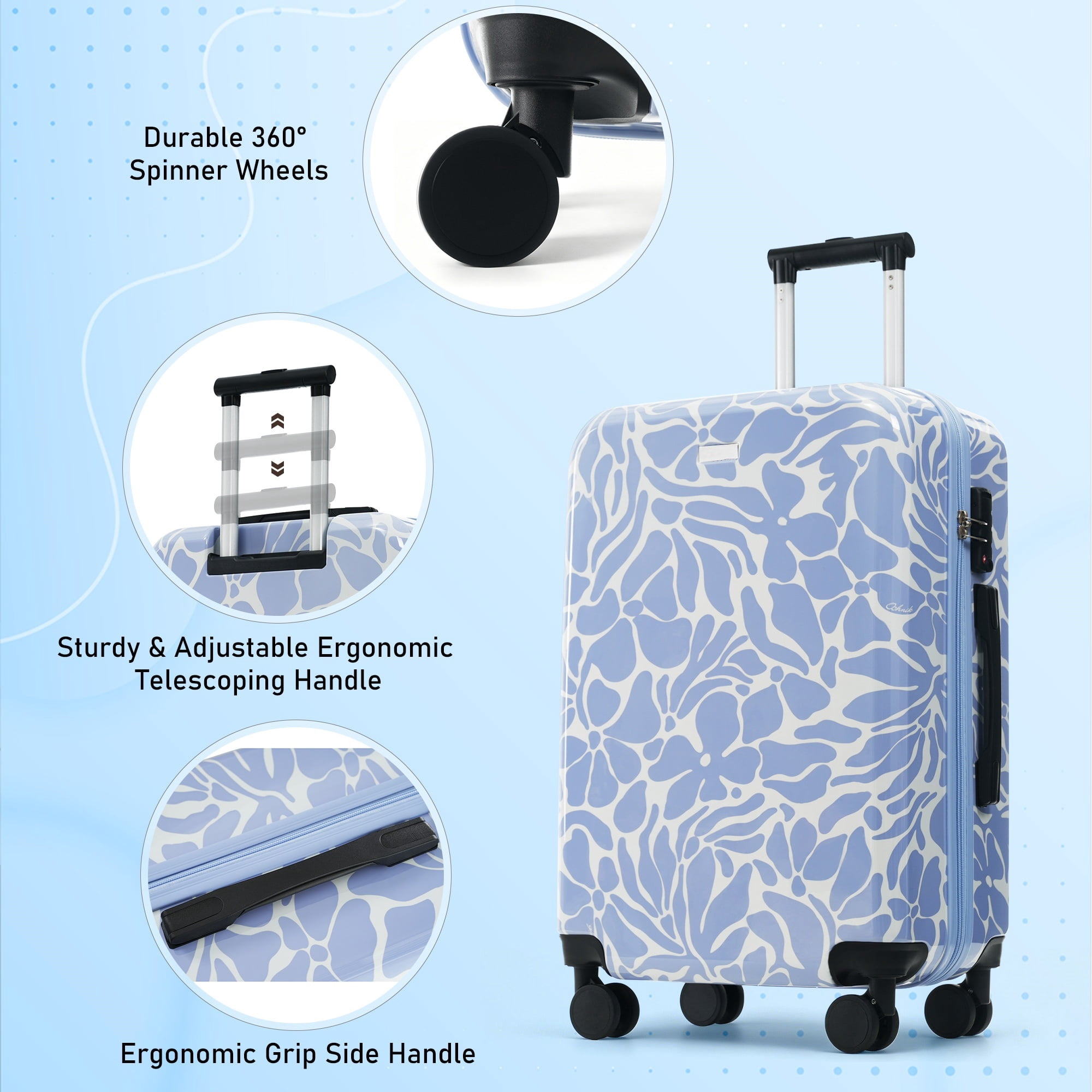 Euroco 5 Piece Luggage Sets,Hardside Suitcase Set with TSA Lock & Spinner Wheels,Lightweight Durable Travel Luggage for Men Women,14/16/20/24/28 Inch,Blue