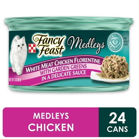 Fancy Feast Gravy Wet Cat Food, Medleys White Meat Chicken Florentine With Garden Greens - (24) 3 oz.