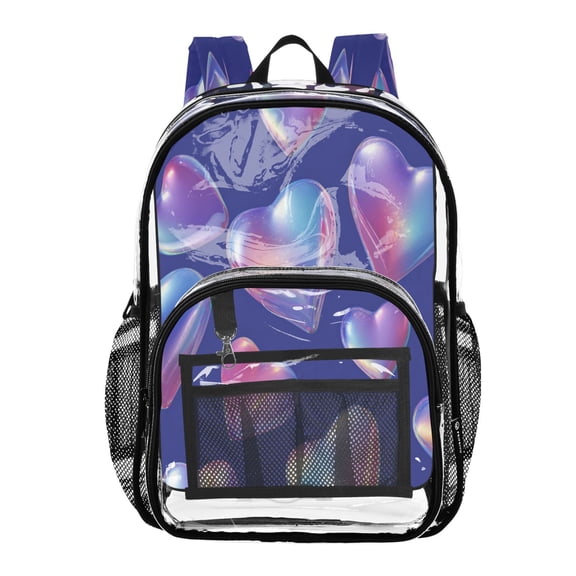 PVC Transparent Backpack Stylish & Durable Clear Backpack Perfect for School, Travel and Outings Pink-purple Hearts