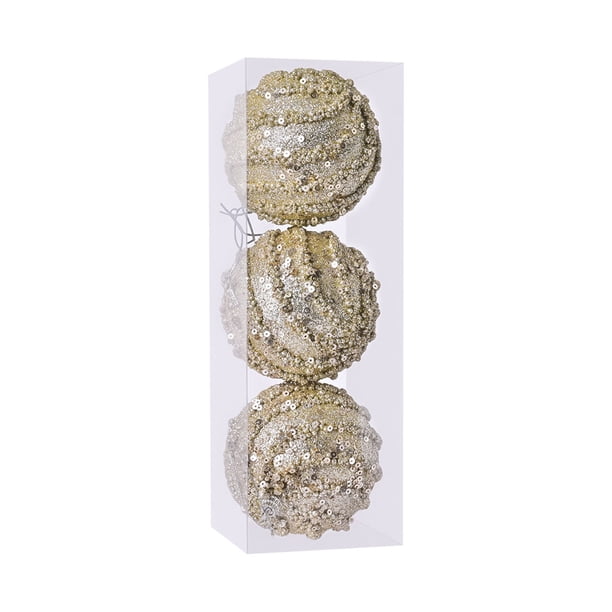 Champagne Sparkle Sequin Ornament Ball, Shatterproof Christmas Tree Decorations for Holiday Party Festive Home Decor, Elegant Glittering Hanging Bauble for Xmas Celebration