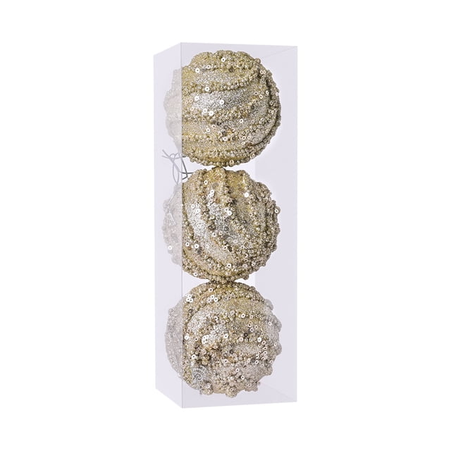 xihome Pack de 3 adornos navideños de bolas con lentejuelas brillantes color champn para decorar el rbol de Navidad