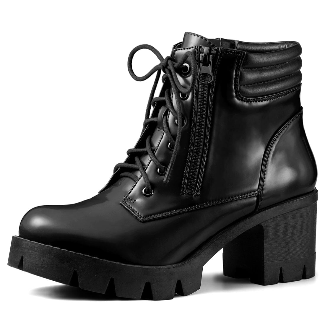 Women's Chunky Heel Lace Up Zipper Combat Boots Black US 9.5 | Walmart ...