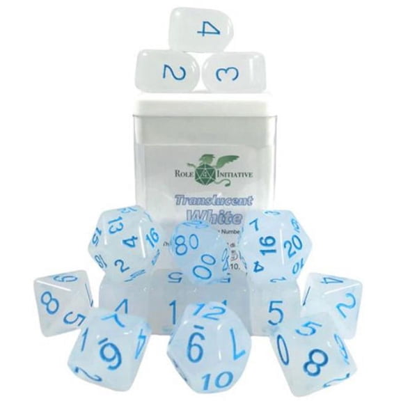 Role 4 Initiative Polyhedral Dice - Translucent White w/Light Blue, Arch'd4 (15) New
