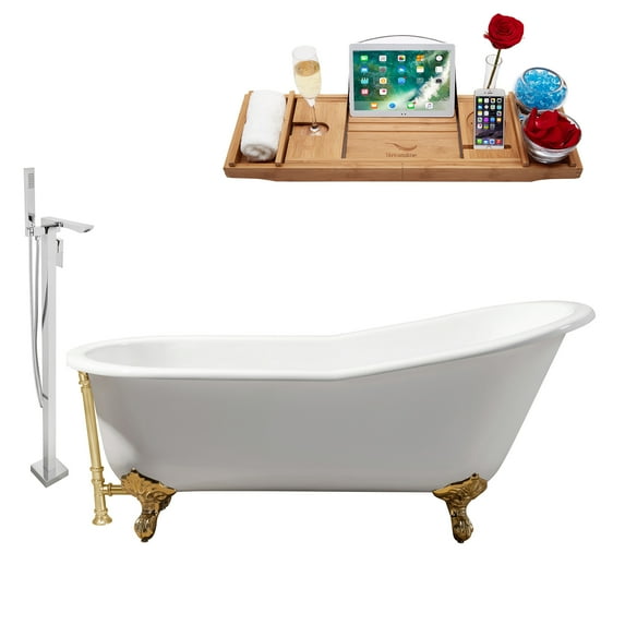 Cast Iron Tub, Faucet and Tray Set 61" RH5221GLD-GLD-140