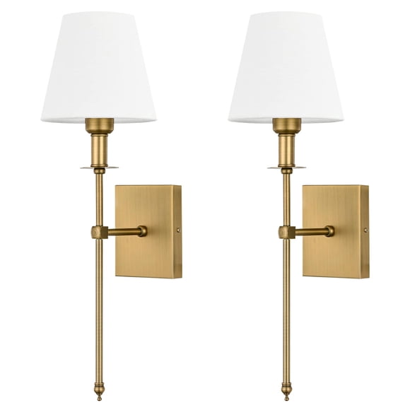 Pauwer Hardwired Wall Sconces Set of 2 - Professional Installation Required - White Fabric Shade Indoor Wall Lamp Column Stand Be