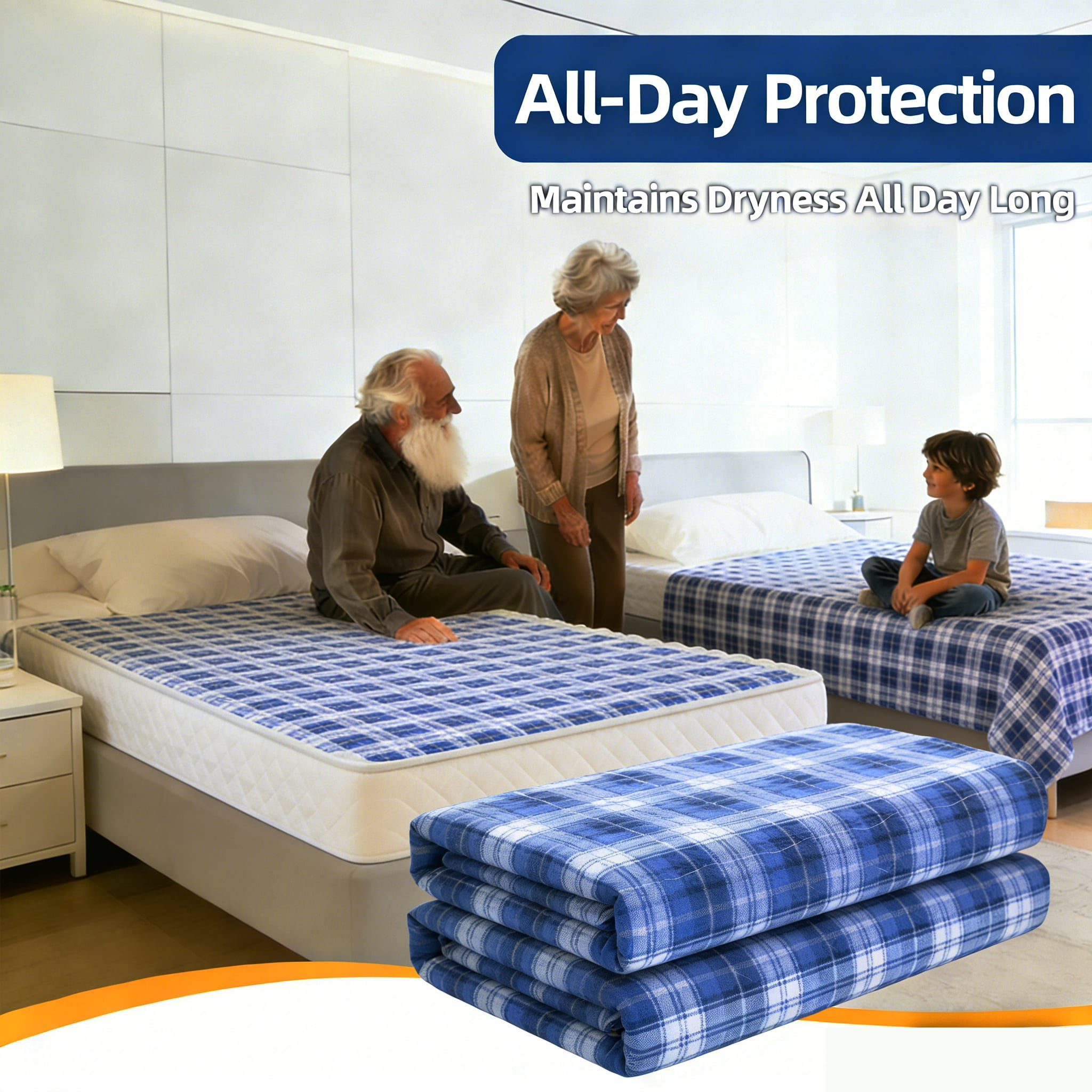 BUYHAO Washable Bed Pads for Incontinence 35"x47" (2 Pack) – Reusable Heavy Absorbency Underpads, Waterproof Protection for Elderly & Pets (Blue)