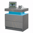 Modern LED Nightstand with 2 Drawers, Grey Marble Pattern Bedside Table ...