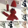 thumbnail image 3 of 3Pcs/Set Ear Protection Full Finger Scarf Hat Gloves Set High Density Twist Solid Color Knitted Scarf Hat Gloves for Hiking, 3 of 8