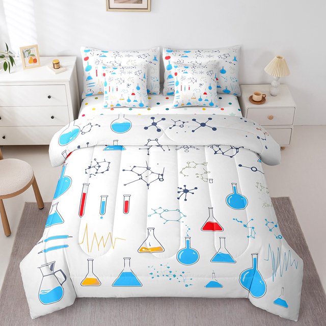 Chemical Equation Bed in a Bag King Size Comforter Set 7 Pieces,Chemistry Bedding Sets Science Students Learning Gift Sheet Set with Comforter,Molecular formula Education Bed Set
