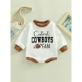 thumbnail image 2 of Franhais Baby Girls Autumn Romper Long Sleeve O Neck Letter and Rugby Print Contrast Color Romper, 2 of 8