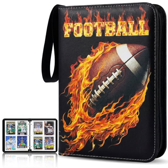 HBK Football Card Binder with 400 Pockets, 3-Ring Trading Card Holder with 50 Removable Sheets, Waterproof PU Leather Case with Zipper