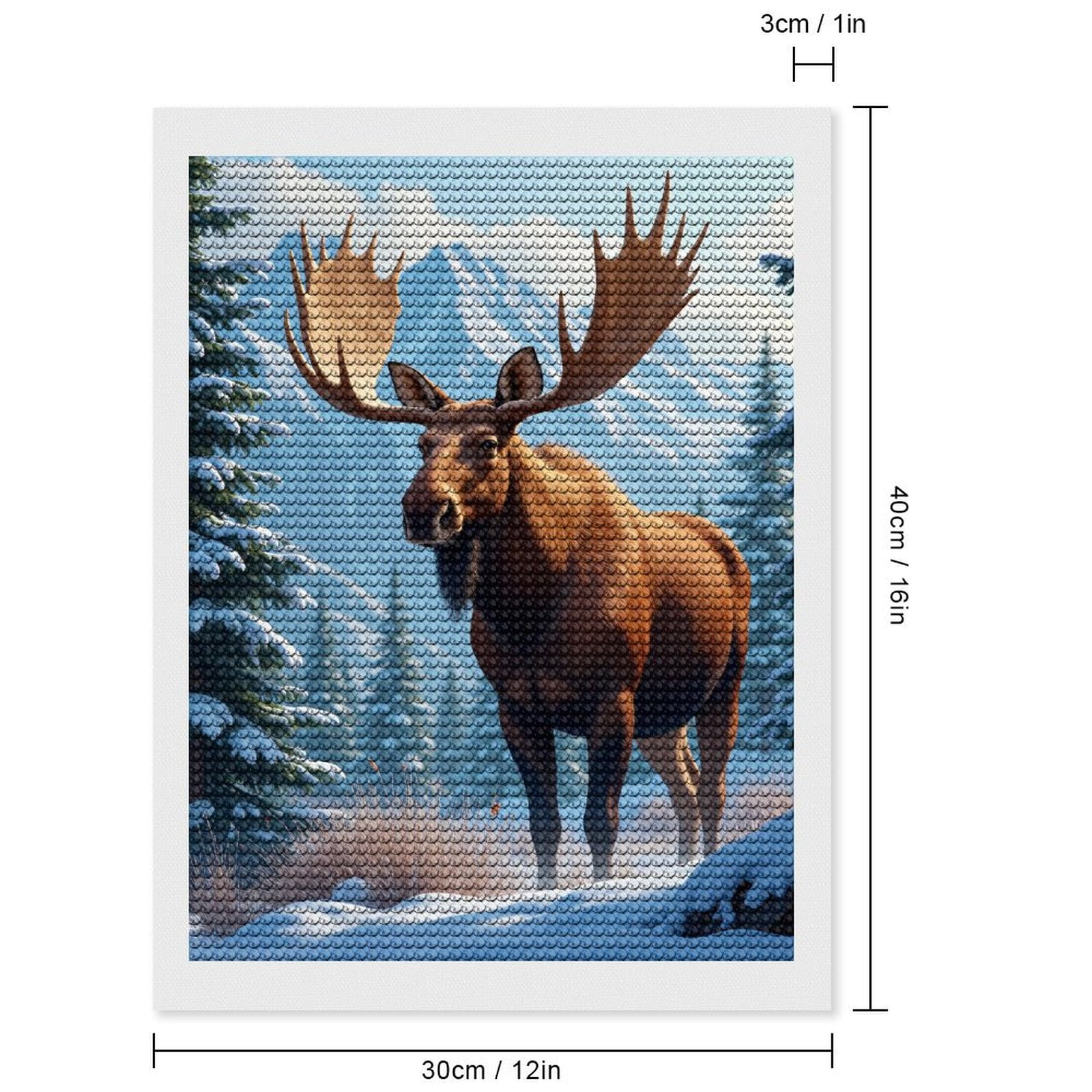 Diamond Art Kits for Adults, Moose Winter Mountain Scene 5D Diamond Painting Kits for Adults Beginners, DIY Full Drill Diamond Painting, Gem Art and Crafts 12x16