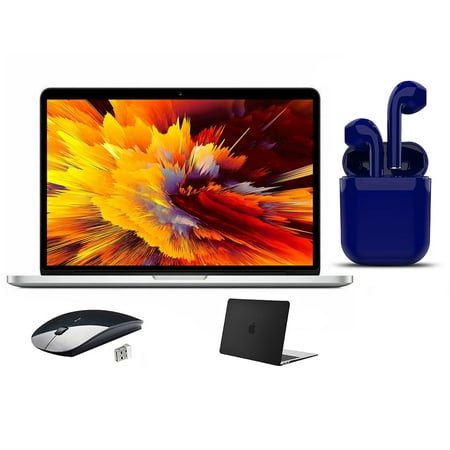 Restored Apple MacBook Pro Core i5 13.3-inch 128GB SSD 8GB RAM Intel HD Graphics Bundle: USA Essentials Bluetooth/Wireless Airbuds, Wireless Mouse, Black Case By Certified 2 Day Express (Refurbished)