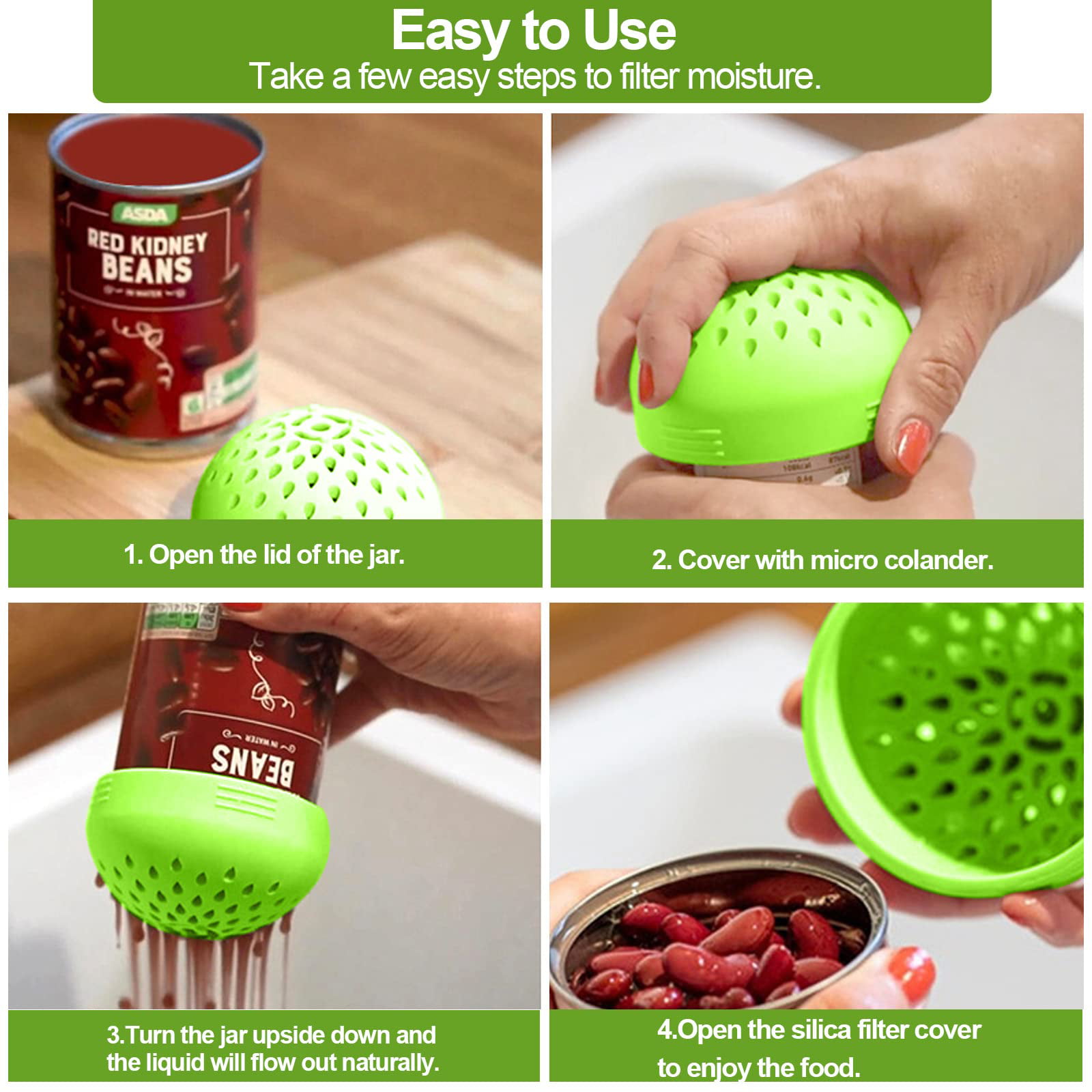 Can Strainer Green Multifunctional Mini Can Colander Quick Draining Strain and Contain Food Made from silicone For Vegetable and Fruit Can Strainer 