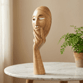 thumbnail image 6 of 16" Wooden Hand Carved Abstract Thinker Mask Stand Alone Statue or Wall Hanging Sculpture Decor Handmade Home Accent Handcrafted Thinking Figurine Art, 6 of 9
