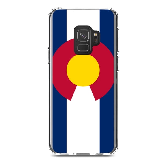 DistinctInk Clear Shockproof Hybrid Case for Samsung Galaxy S9 (5.8" Screen) - TPU Bumper, Acrylic Back, Tempered Glass Screen Protector - Colorado State Flag - US State Flag